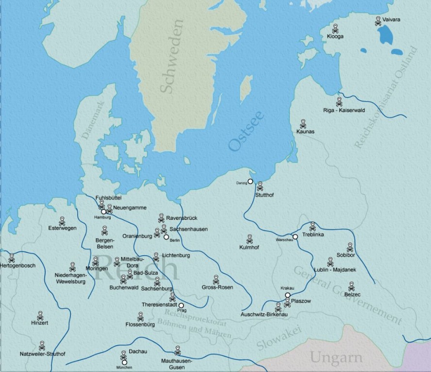 Mapa koncentračných a vyhladzovacích táborov