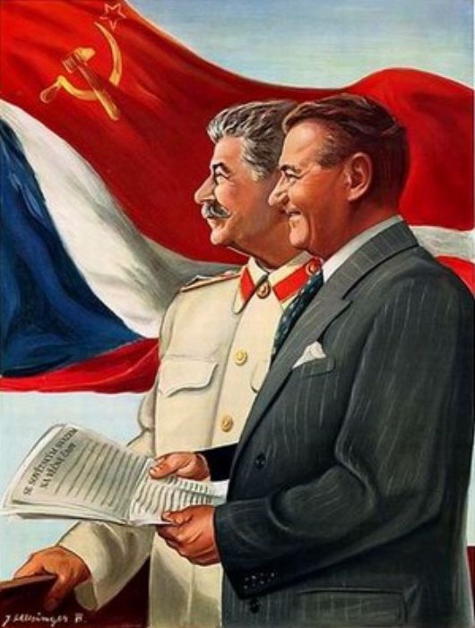 Stalin a Gottwald na propagandistickom plagáte